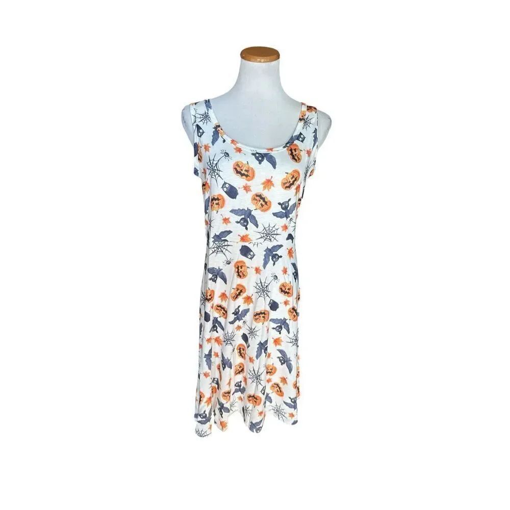 Brand New Womens Herou Sleeveless Halloween Black Cat Pumpkin Print Dress - Sz M